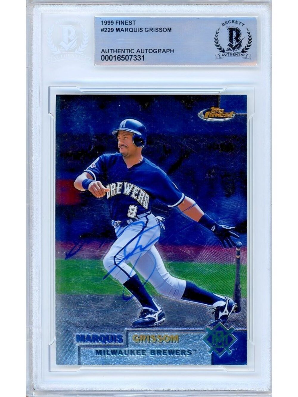 Marquis Grissom Signed 1999 Topps Finest #229 Brewers Beckett BAS Slab Auto MLB